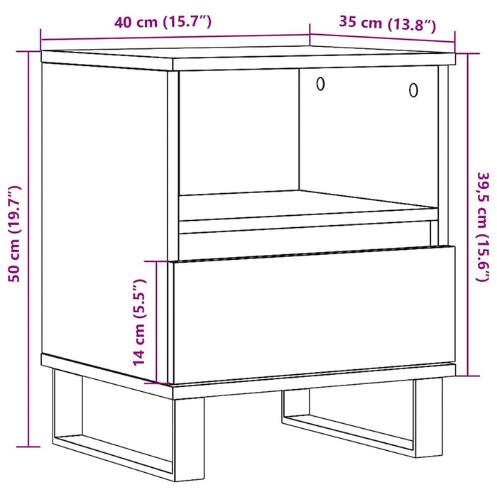 Нощно шкафче Бяло 40x35x50 см Инженерно дърво