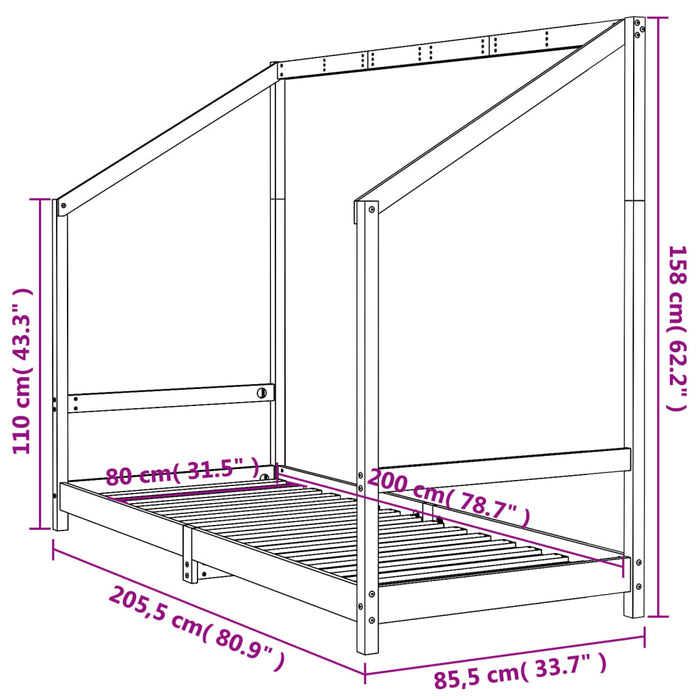 Детская кровать 80x200 см, массив сосны