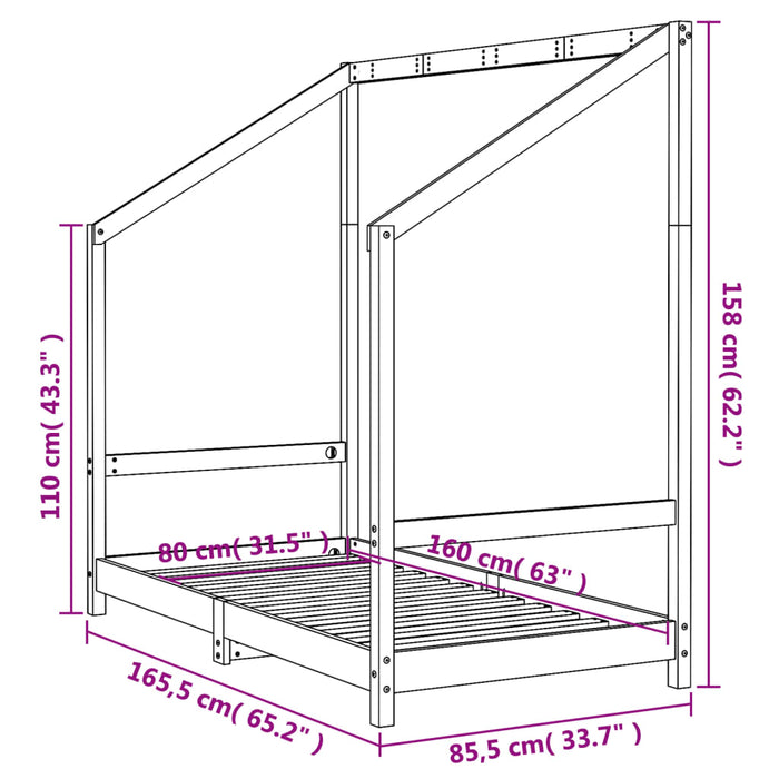 Kids Bed Frame White 80x160 cm Solid Wood Pine