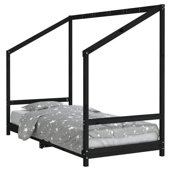 Kids Bed Frame Black 90x190 cm Solid Wood Pine