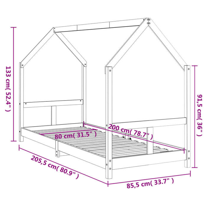 Kids Bed Frame 80x200 cm Solid Wood Pine