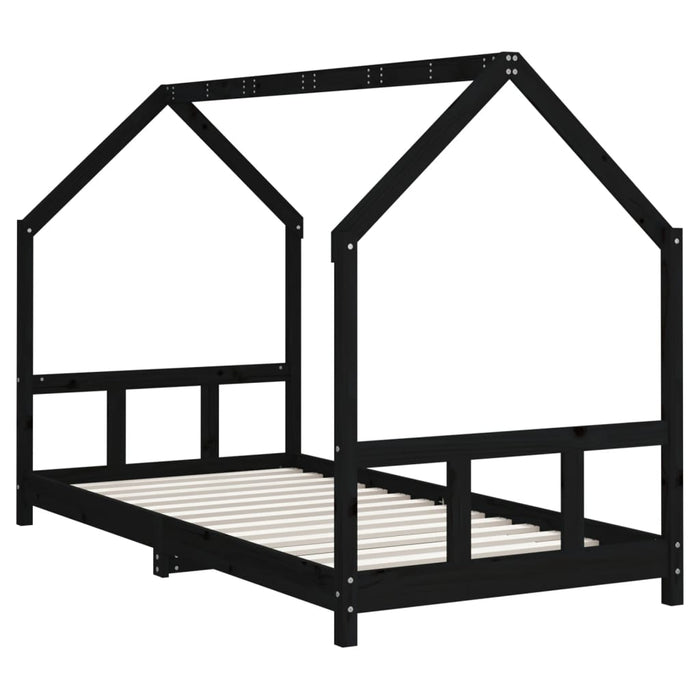 Kids Bed Frame Black 90x200 cm Solid Wood Pine