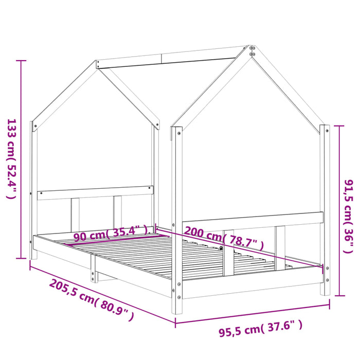 Kids Bed Frame Black 90x200 cm Solid Wood Pine