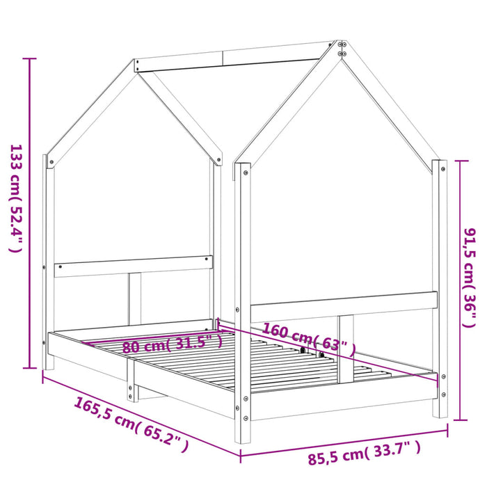 Kids Bed Frame 80x160 cm Solid Wood Pine