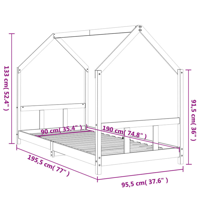 Kids Bed Frame 90x190 cm Solid Wood Pine