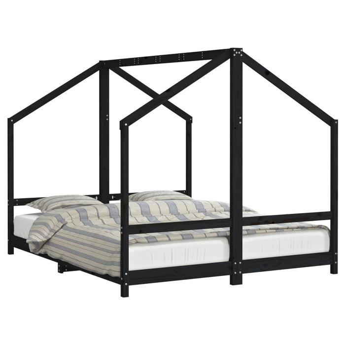 Kids Bed Frame Black 2x(80x200) cm Solid Wood Pine