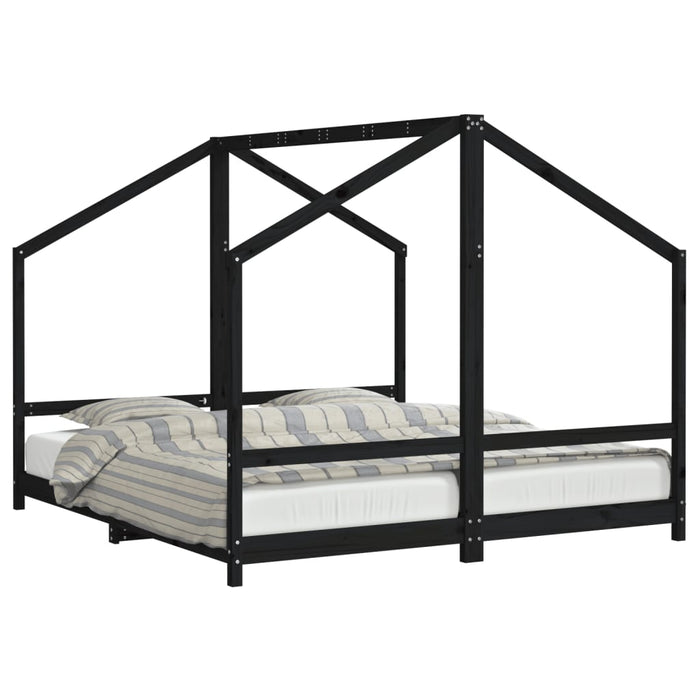 Kids Bed Frame Black 2x(90x200) cm Solid Wood Pine