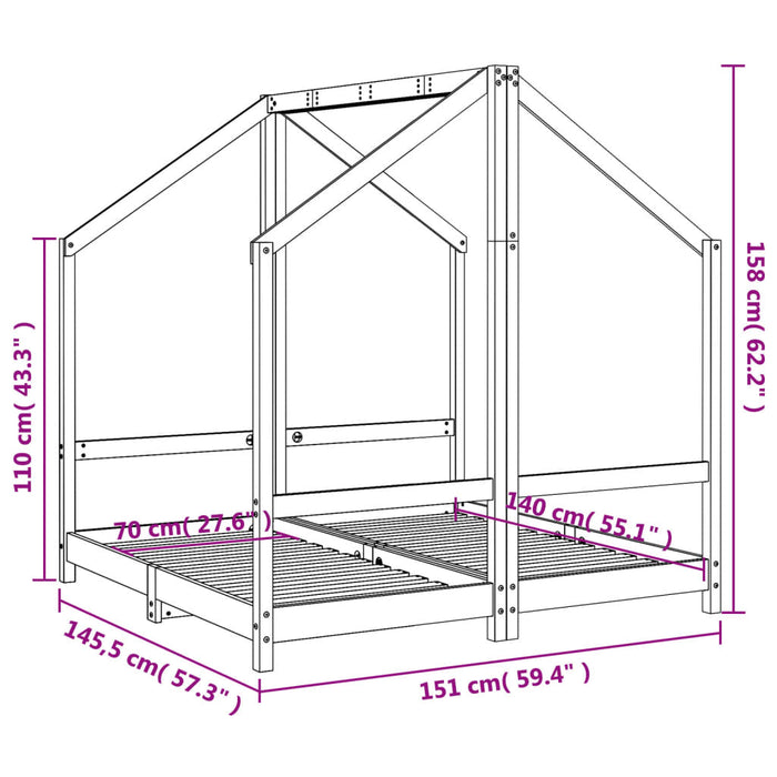 Kids Bed Frame 2x(70x140) cm Solid Wood Pine