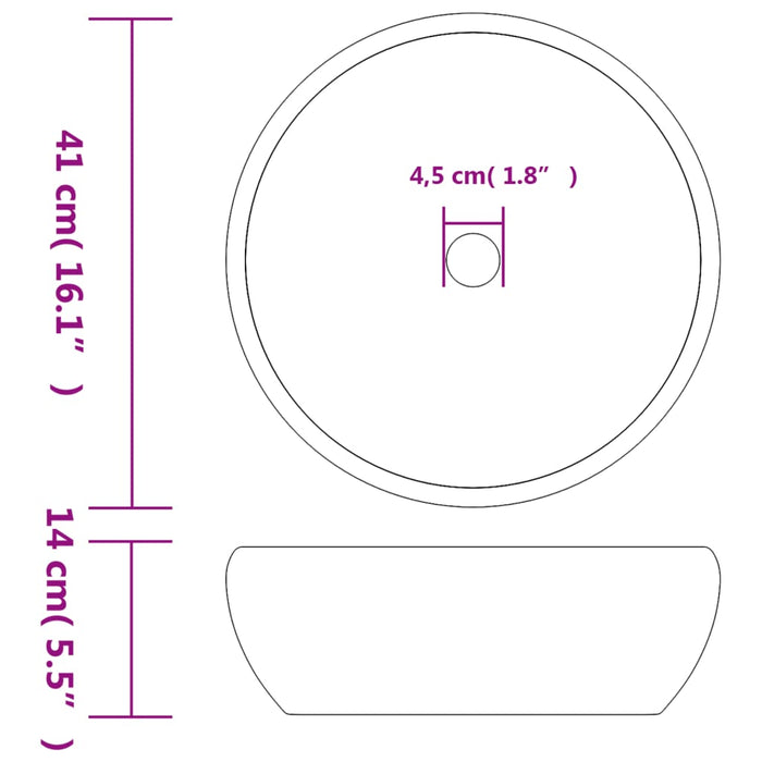 Countertop Basin Black and Grey Round Φ41x14 cm Ceramic