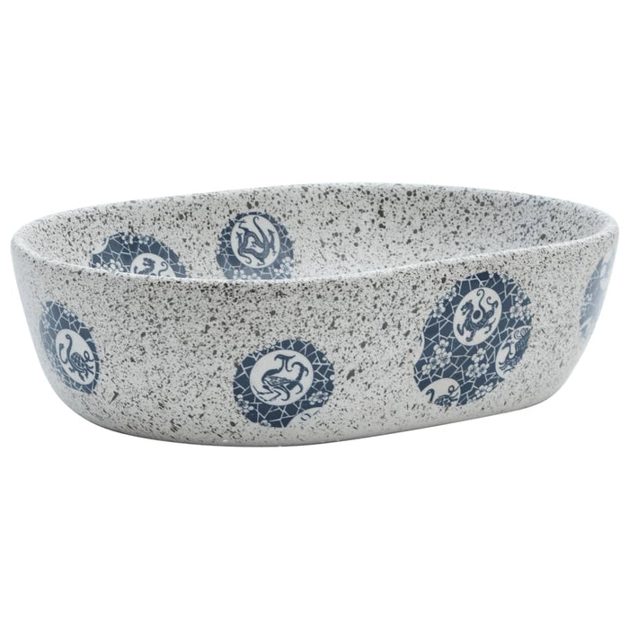 Countertop Basin Grey and Blue Oval 47x33x13 cm Ceramic