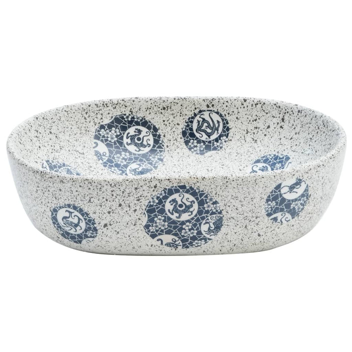 Countertop Basin Grey and Blue Oval 47x33x13 cm Ceramic