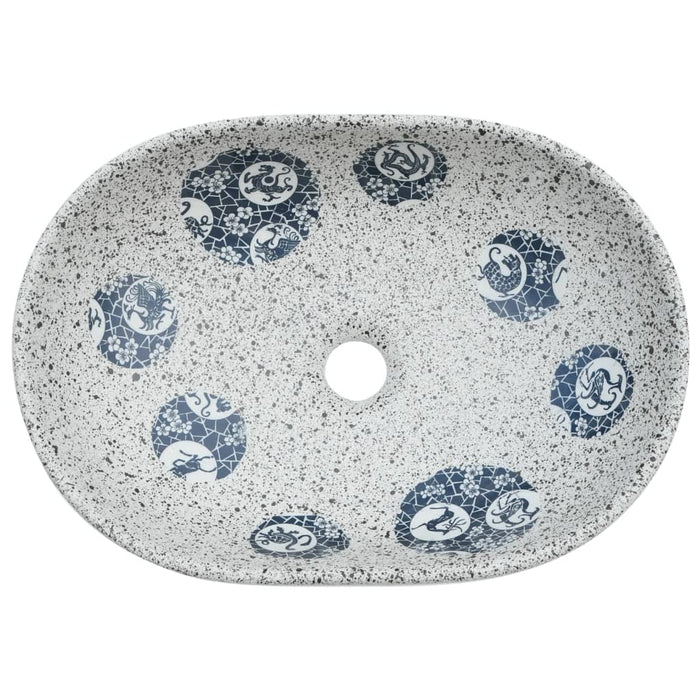 Countertop Basin Grey and Blue Oval 47x33x13 cm Ceramic