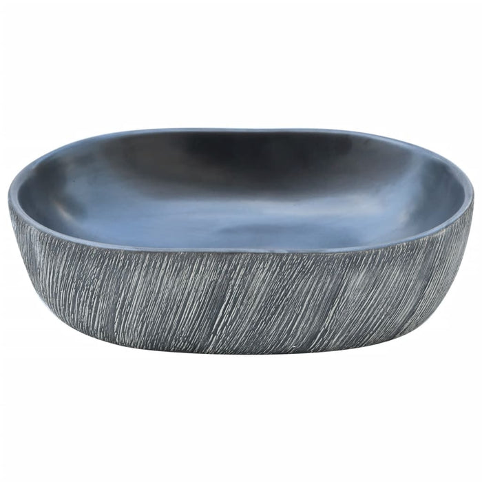 Countertop Basin Black and Grey Oval 47x33x13 cm Ceramic