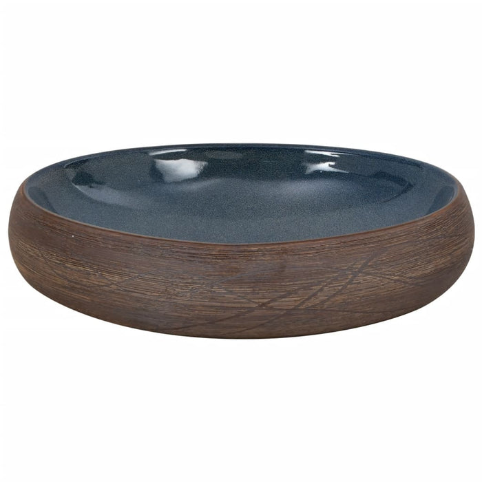 Countertop Basin Brown and Blue Oval 59x40x15 cm Ceramic