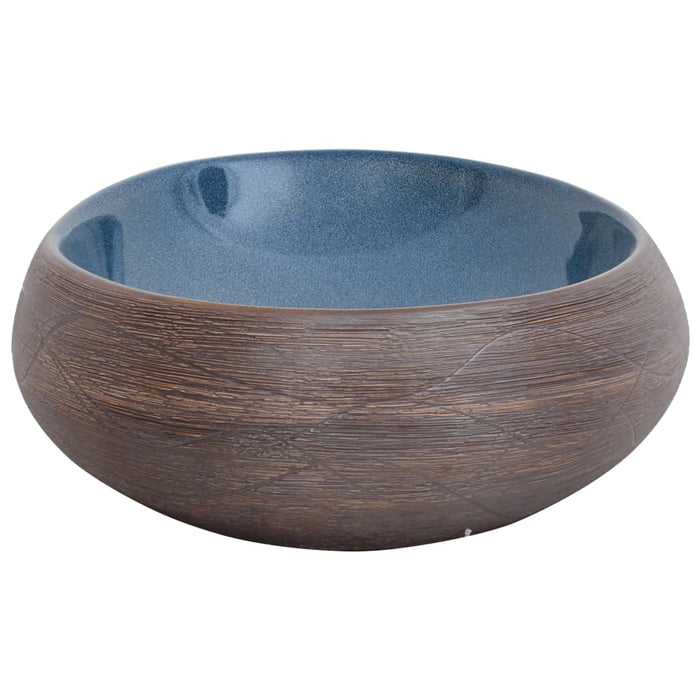 Countertop Basin Brown and Blue Oval 59x40x15 cm Ceramic