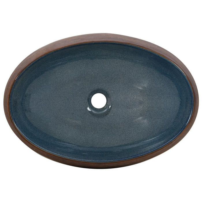 Countertop Basin Brown and Blue Oval 59x40x15 cm Ceramic