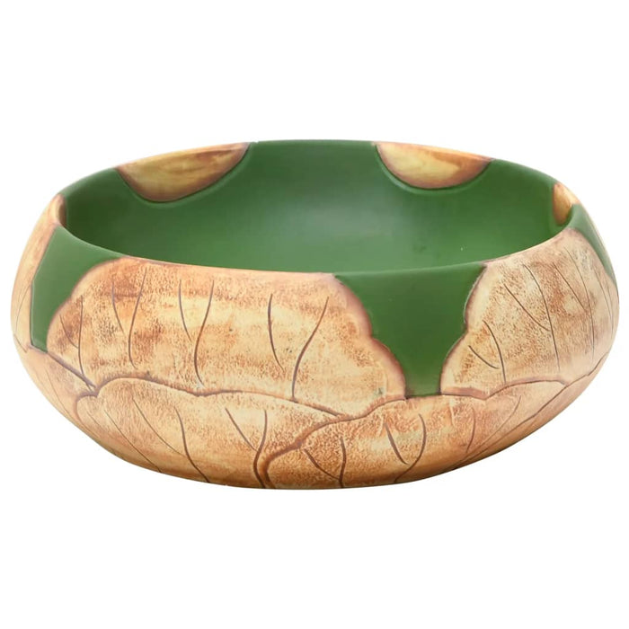 Countertop Basin Green and Brown Oval 59x40x15 cm Ceramic