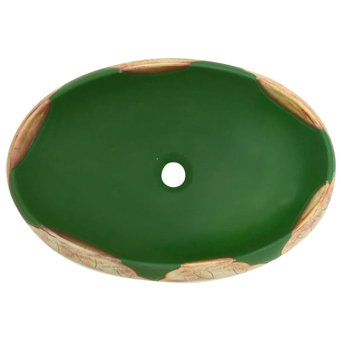 Countertop Basin Green and Brown Oval 59x40x15 cm Ceramic