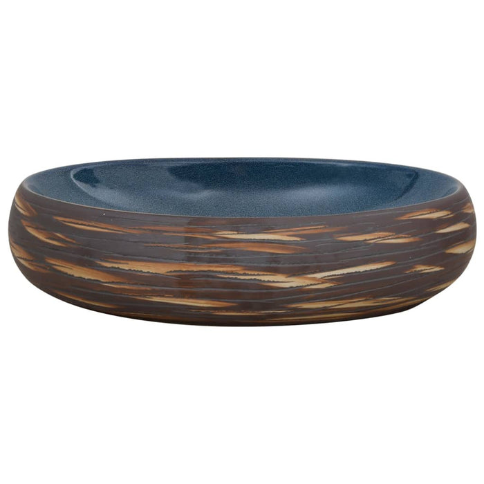 Countertop Basin Brown and Blue Oval 59x40x15 cm Ceramic