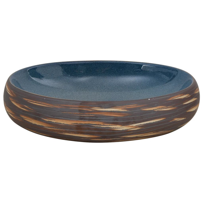 Countertop Basin Brown and Blue Oval 59x40x15 cm Ceramic