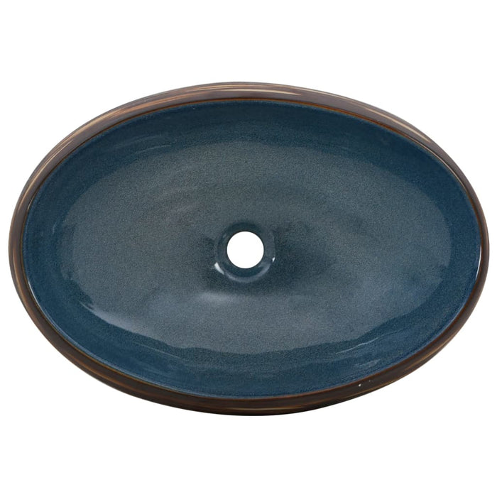 Countertop Basin Brown and Blue Oval 59x40x15 cm Ceramic