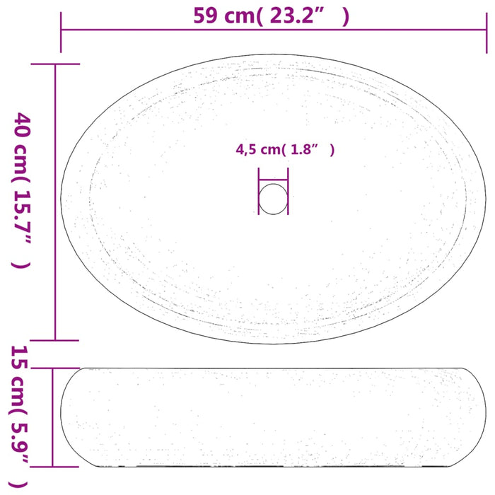 Countertop Basin Grey Oval 59x40x15 cm Ceramic