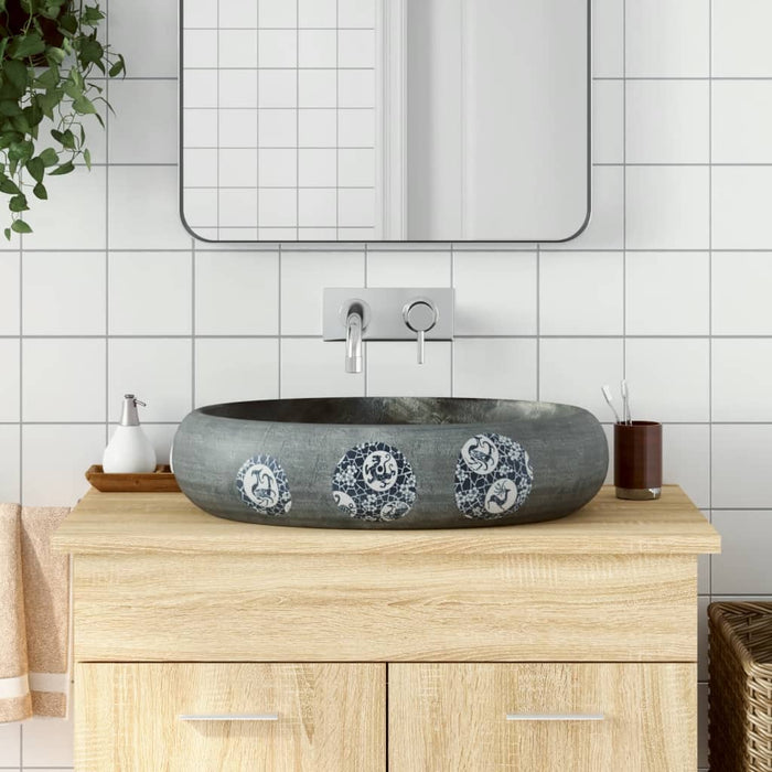 Countertop Basin Grey Oval 59x40x15 cm Ceramic