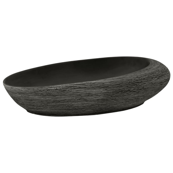 Countertop Basin Grey and Black Oval 59x40x14 cm Ceramic