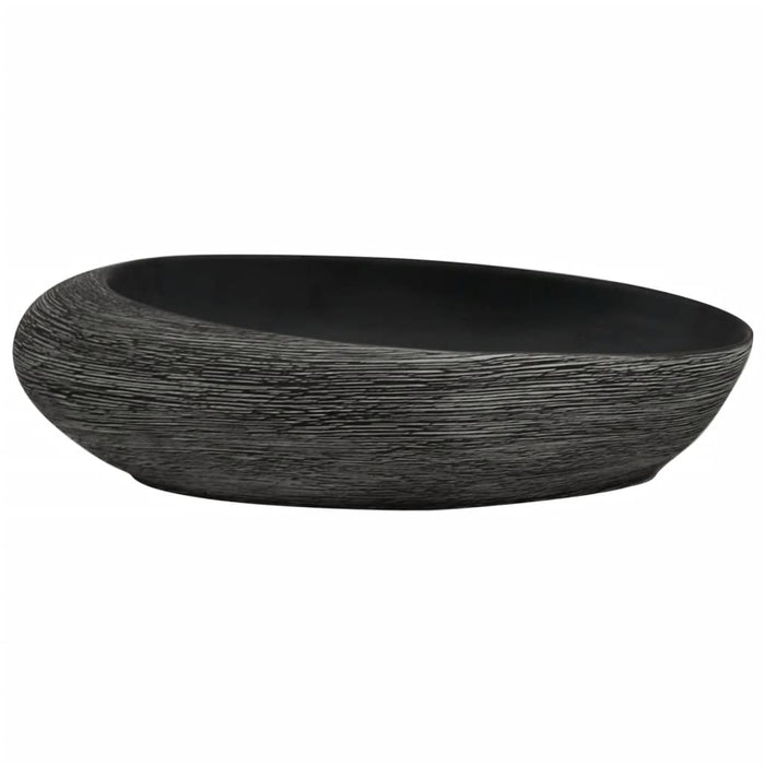 Countertop Basin Grey and Black Oval 59x40x14 cm Ceramic