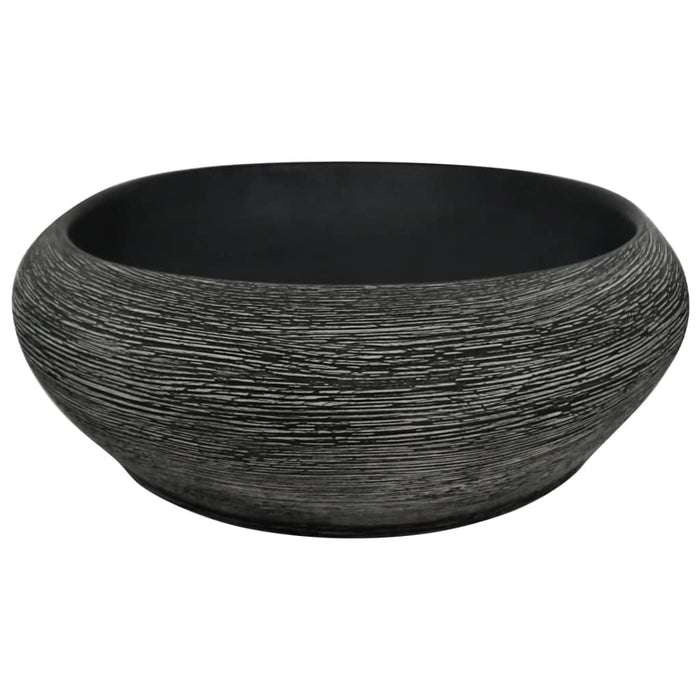 Countertop Basin Grey and Black Oval 59x40x14 cm Ceramic