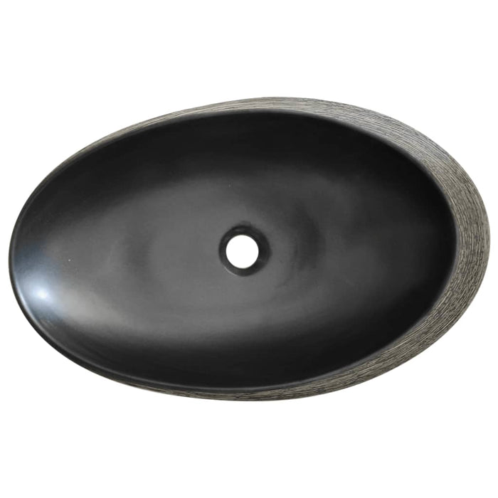 Countertop Basin Grey and Black Oval 59x40x14 cm Ceramic