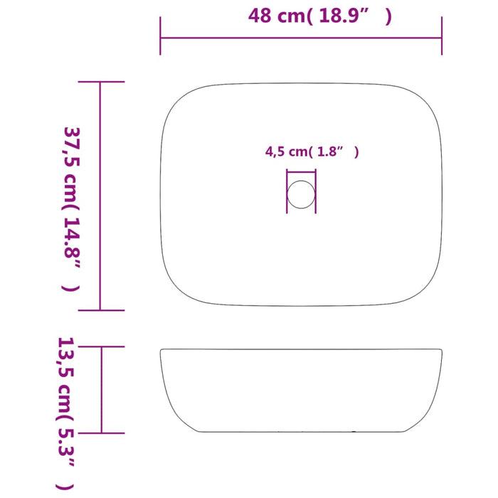 Countertop Basin Grey and Black Rectangular 48x37.5x13.5 cm Ceramic