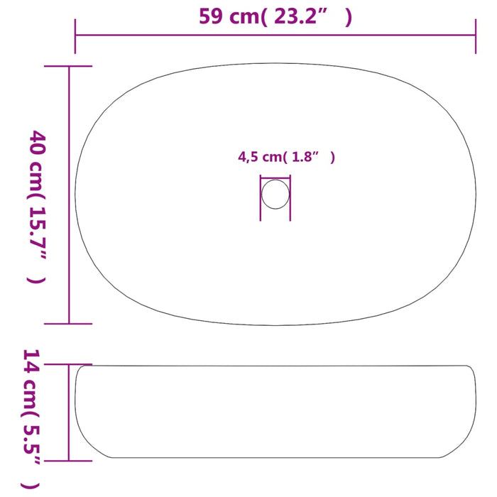 Countertop Basin Turquoise Oval 59x40x14 cm Ceramic