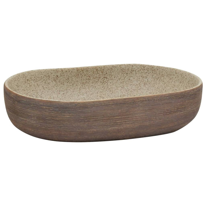 Countertop Basin Sand and Brown Oval 59x40x14 cm Ceramic