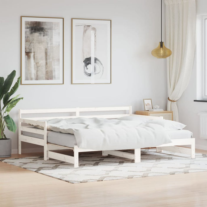 Daybed with Trundle without Mattress White 90x190 cm Single Solid Wood