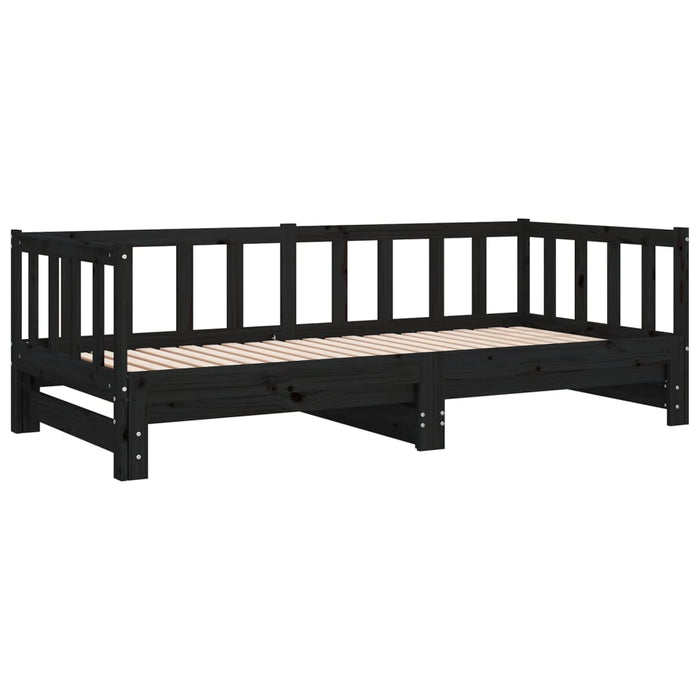 Day Bed with Trundle without Mattress Black 90x200 cm Solid Wood