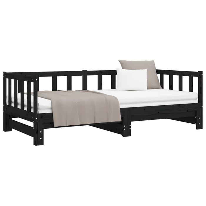 Day Bed with Trundle without Mattress Black 90x200 cm Solid Wood