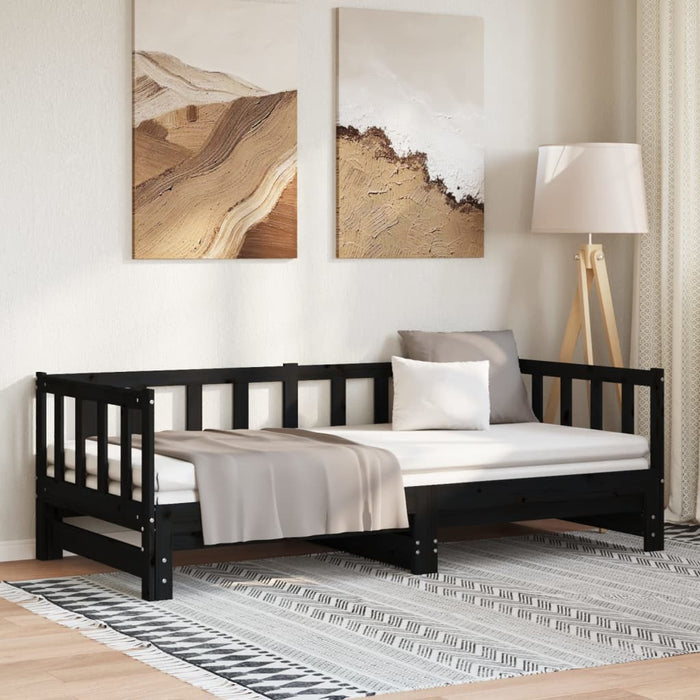 Day Bed with Trundle without Mattress Black 90x200 cm Solid Wood