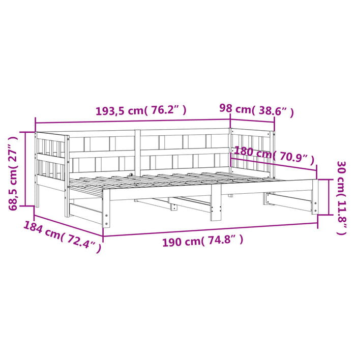 Daybed with Trundle without Mattress 90x190 cm Single Solid Wood