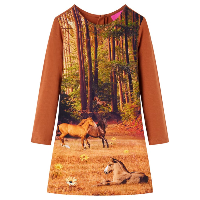 Kids' Dress with Long Sleeves Cognac 128