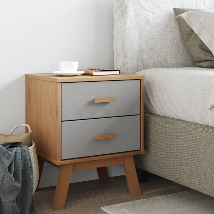 Bedside Cabinet OLDEN Grey and Brown Solid Wood Pine