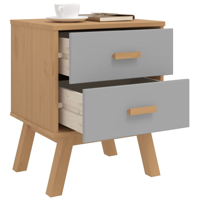 Bedside Cabinet OLDEN Grey and Brown Solid Wood Pine