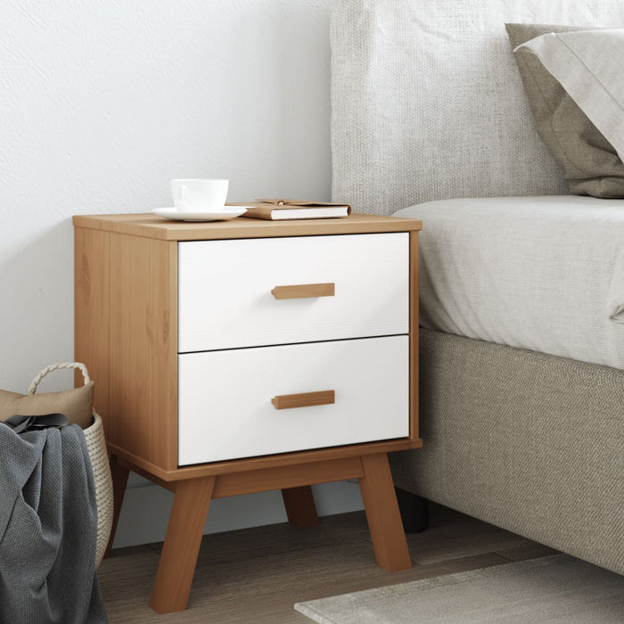 Bedside Cabinet OLDEN White and Brown Solid Wood Pine