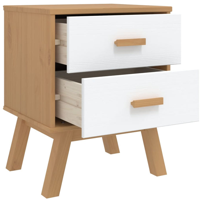 Bedside Cabinet OLDEN White and Brown Solid Wood Pine