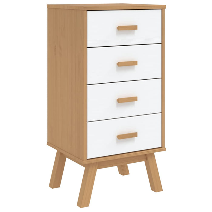 Bedside Cabinet OLDEN White and Brown Solid Wood Pine