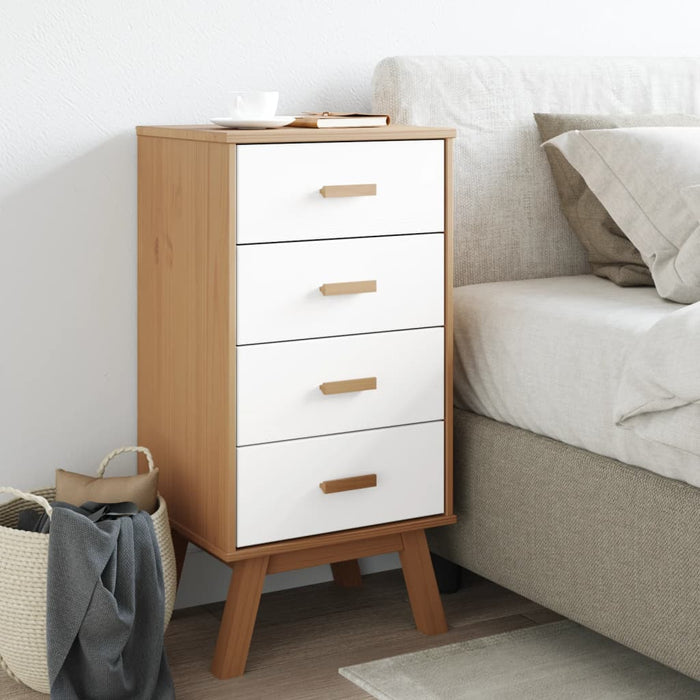 Bedside Cabinet OLDEN White and Brown Solid Wood Pine