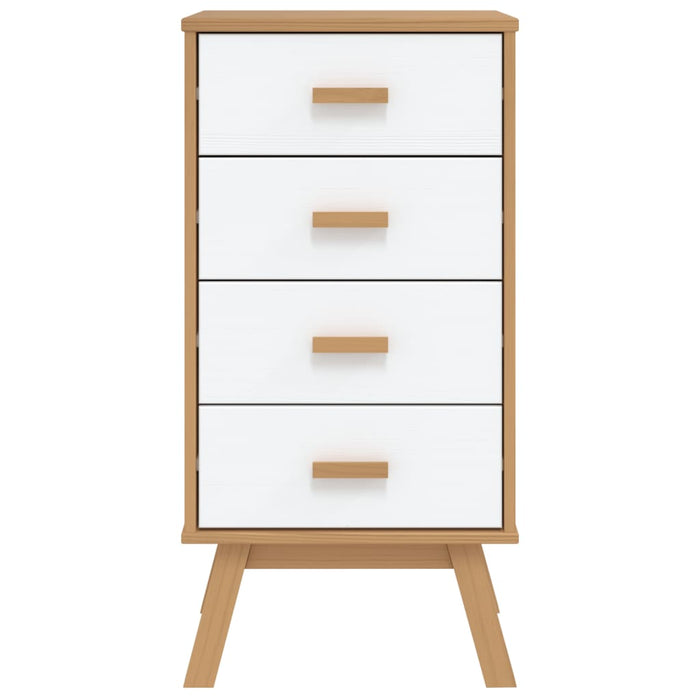 Bedside Cabinet OLDEN White and Brown Solid Wood Pine