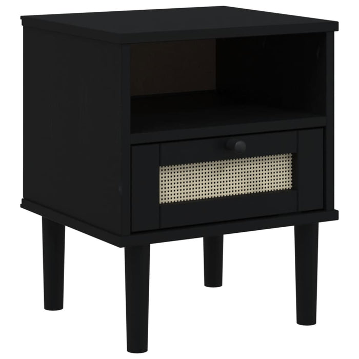 Bedside Cabinet SENJA Rattan Look Black 40x35x48 cm Solid Wood Pine