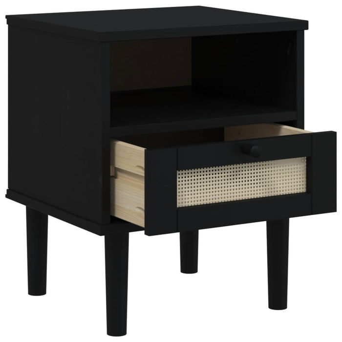 Bedside Cabinet SENJA Rattan Look Black 40x35x48 cm Solid Wood Pine