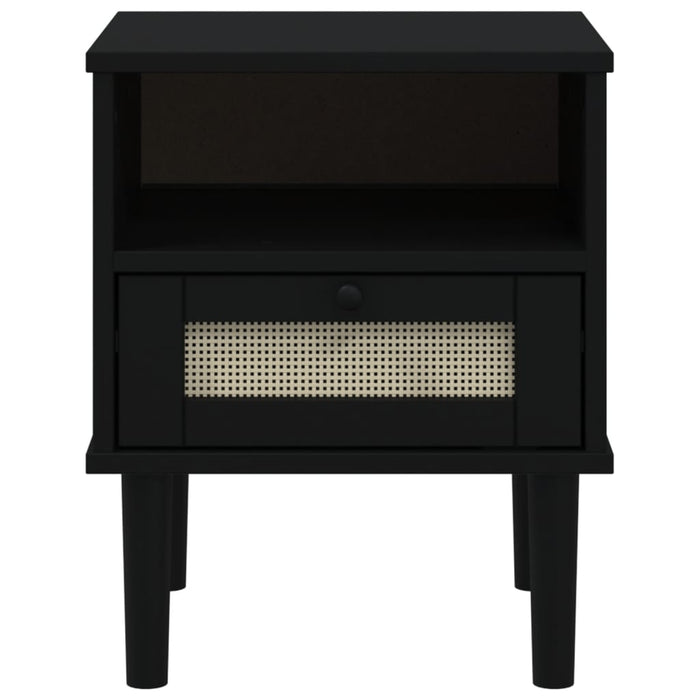 Bedside Cabinet SENJA Rattan Look Black 40x35x48 cm Solid Wood Pine